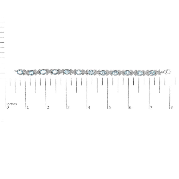 .925 Sterling Silver Oval Blue Topaz Diamond Butterfly Link Bracelet (I-J Color, I1-I2 Clarity) - Size 7