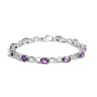 .925 Sterling Silver Oval Purple Amethyst and Diamond Infinity Link Bracelet (I-J Color, I1-I2 Clarity) - 7
