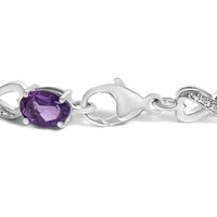 .925 Sterling Silver Oval Purple Amethyst and Diamond Infinity Link Bracelet (I-J Color, I1-I2 Clarity) - 7