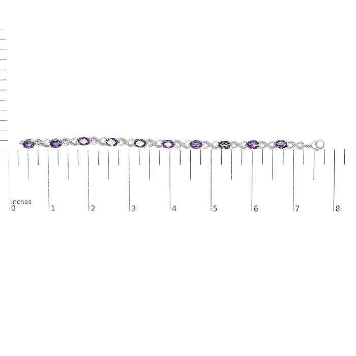 .925 Sterling Silver Oval Purple Amethyst and Diamond Infinity Link Bracelet (I-J Color, I1-I2 Clarity) - 7