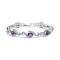 925 sterling silver bracelet with round diamond and oval amethyst stones