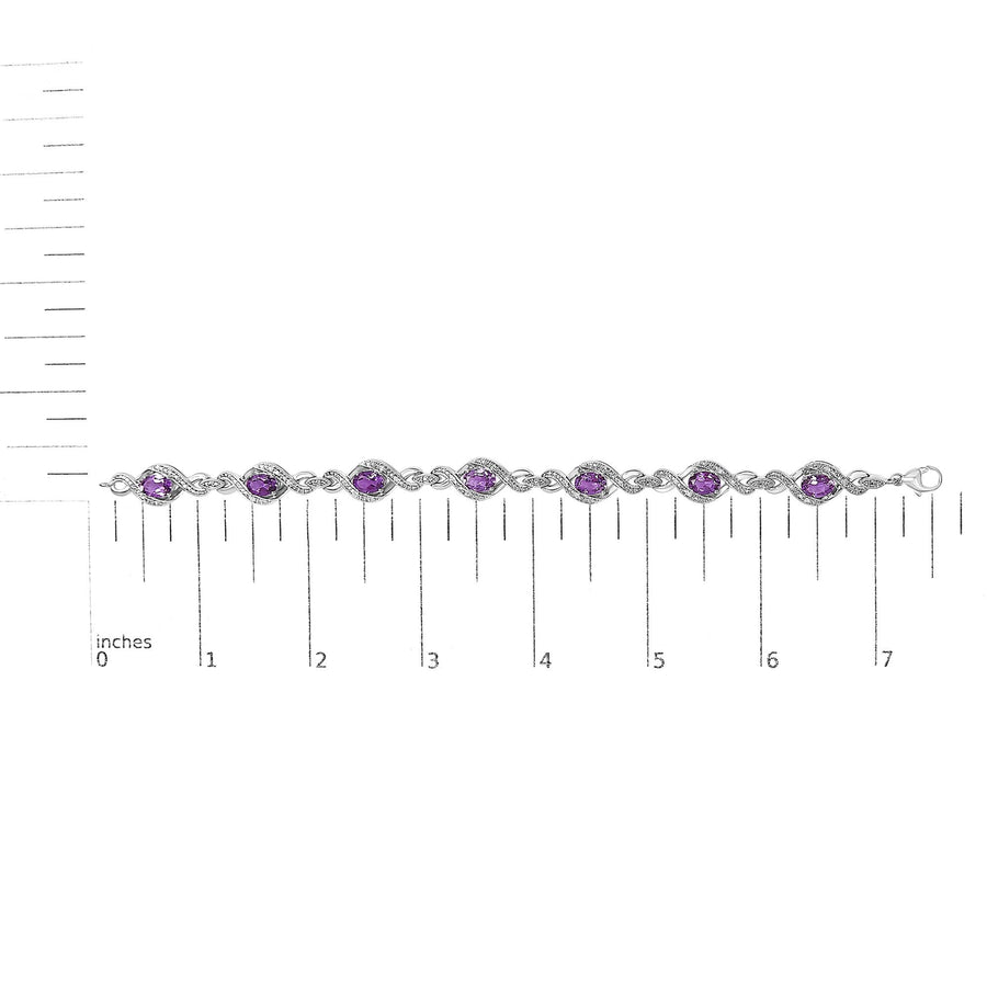 .925 Sterling Silver 1/10 Cttw Natural Round Diamond and 7X5MM Oval Amethyst Cross Tennis Bracelet (I-J Color, I1-I2 Clarity) - 7