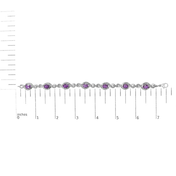 .925 Sterling Silver 1/10 Cttw Natural Round Diamond and 7X5MM Oval Amethyst Cross Tennis Bracelet (I-J Color, I1-I2 Clarity) - 7