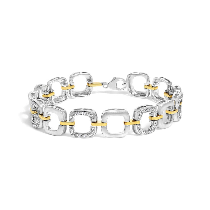 .925 Two-Tone Sterling Silver Diamond Accent Open Box Link Bracelet (I-J Color, I1-I2 Clarity) - 7