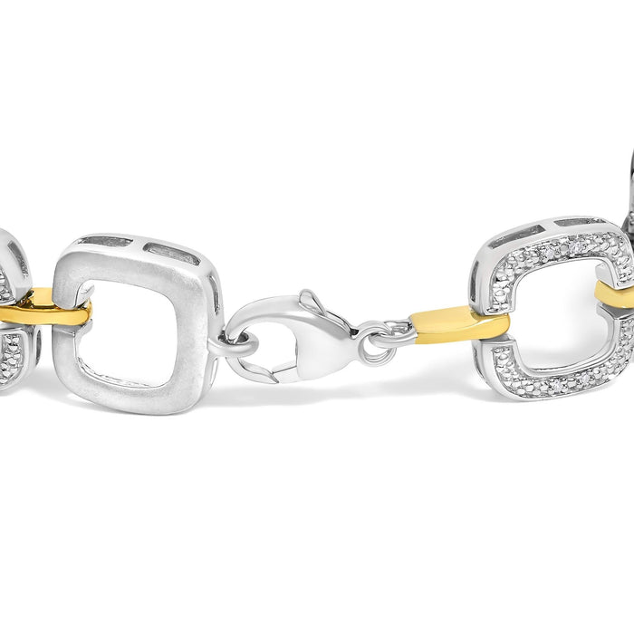 .925 Two-Tone Sterling Silver Diamond Accent Open Box Link Bracelet (I-J Color, I1-I2 Clarity) - 7