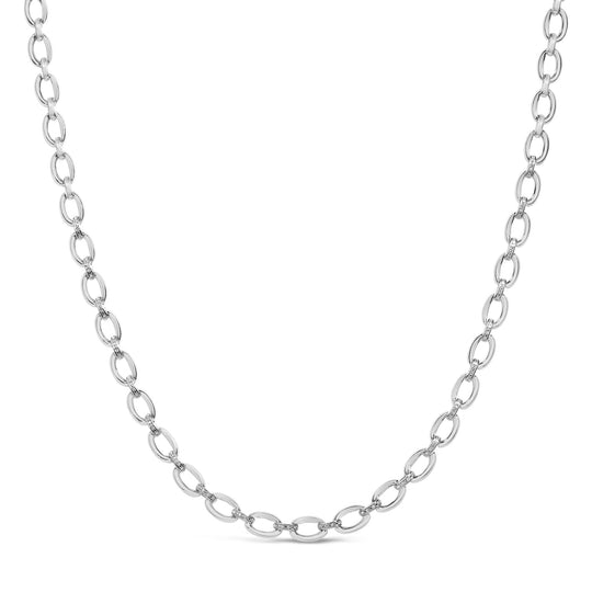 Sterling Silver 1/4 Cttw Diamond Pavé-Set Oval Link Chain Necklace