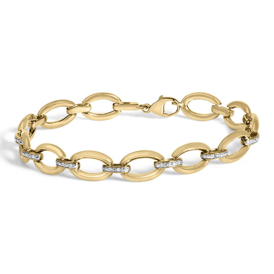 Gold Vermeil 1/10 Cttw Diamond Bold Oval Link Bracelet-0