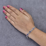 Sterling Silver Oval Purple Amethyst and Diamond Interlocking Halo Link Bracelet-1 thumbnail 2