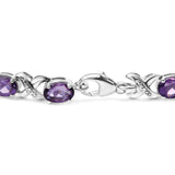 .925 Sterling Silver 7x5mm Oval Amethyst and Diamond Accent X-Link Bracelet (H-I Color, SI1-SI2 Clarity)  - Size 7