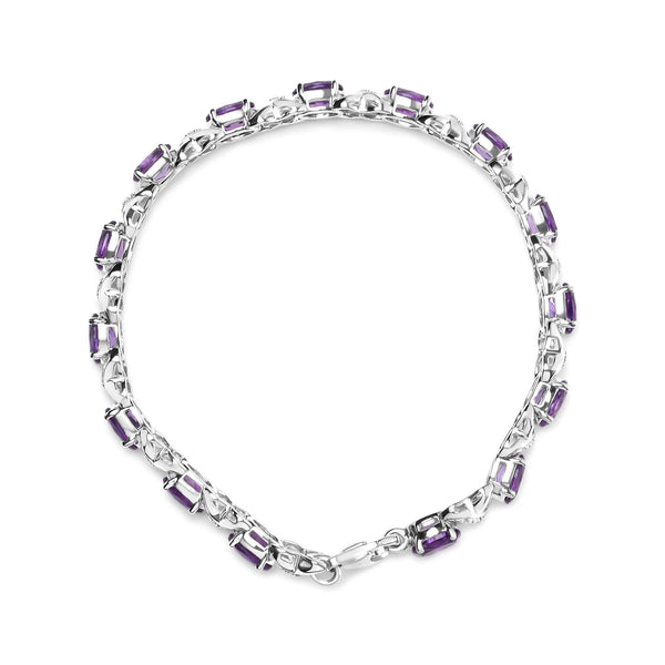 .925 Sterling Silver 7x5mm Oval Amethyst and Diamond Accent X-Link Bracelet (H-I Color, SI1-SI2 Clarity)  - Size 7