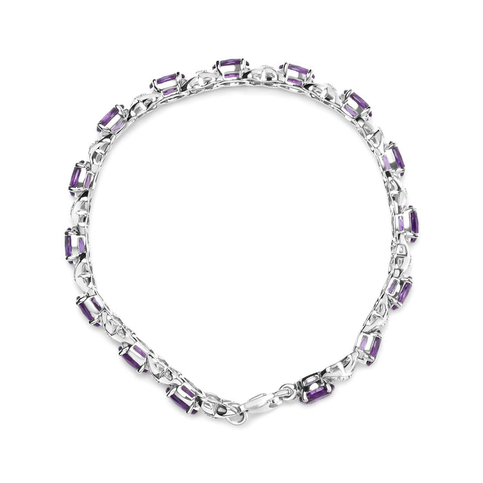 .925 Sterling Silver 7x5mm Oval Amethyst and Diamond Accent X-Link Bracelet (H-I Color, SI1-SI2 Clarity)  - Size 7