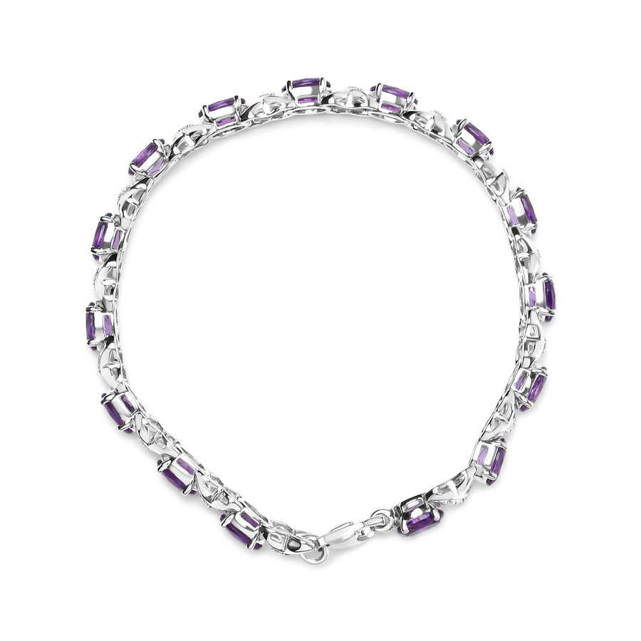 .925 Sterling Silver 7x5mm Oval Amethyst and Diamond Accent X-Link Bracelet (H-I Color, SI1-SI2 Clarity)  - Size 7