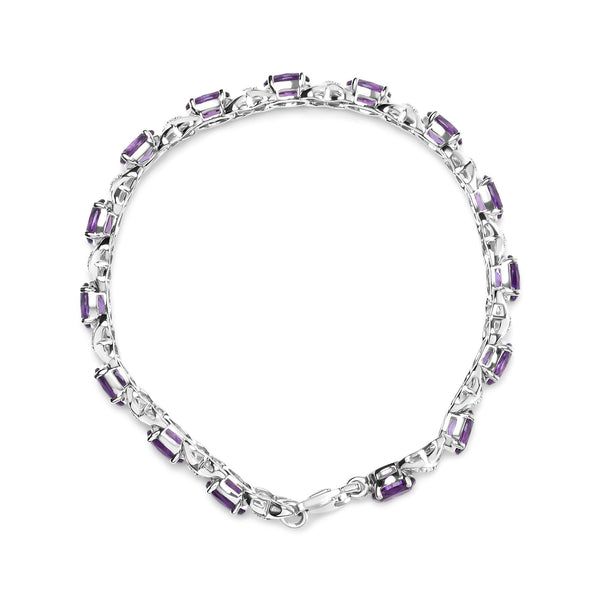 .925 Sterling Silver 7x5mm Oval Amethyst and Diamond Accent X-Link Bracelet (H-I Color, SI1-SI2 Clarity)  - Size 7