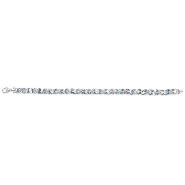 .925 Sterling Silver 16.0 Cttw Oval Blue Topaz and Diamond Accent Tennis X Link Bracelet (I-J Color, I1-I2 Clarity) - Size 7