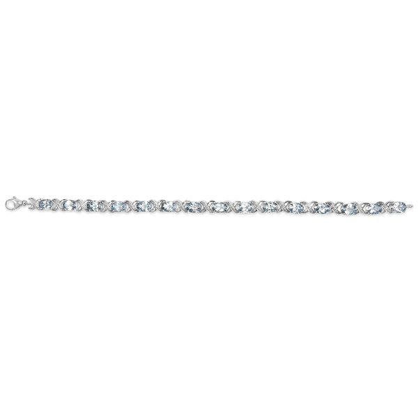 .925 Sterling Silver 16.0 Cttw Oval Blue Topaz and Diamond Accent Tennis X Link Bracelet (I-J Color, I1-I2 Clarity) - Size 7