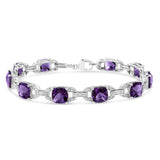 925 sterling silver bracelet with cushion amethyst and diamond stones thumbnail 1