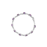 .925 Sterling Silver 7mm Cushion Cut Amethyst Gemstone and Diamond Tennis Link Bracelet (I-J Color, I1-I2 Clarity) - Size 7