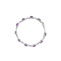 .925 Sterling Silver 7mm Cushion Cut Amethyst Gemstone and Diamond Tennis Link Bracelet (I-J Color, I1-I2 Clarity) - Size 7