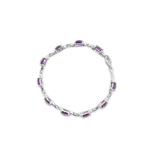 .925 Sterling Silver 7mm Cushion Cut Amethyst Gemstone and Diamond Tennis Link Bracelet (I-J Color, I1-I2 Clarity) - Size 7"-3