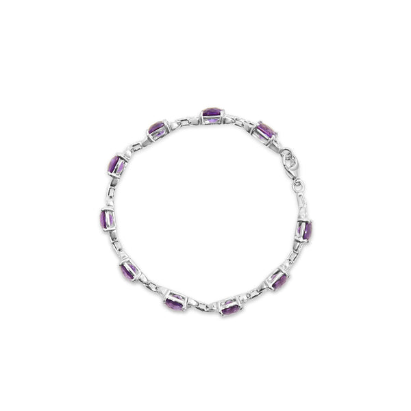 .925 Sterling Silver 7mm Cushion Cut Amethyst Gemstone and Diamond Tennis Link Bracelet (I-J Color, I1-I2 Clarity) - Size 7