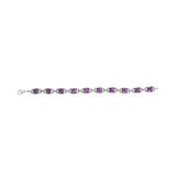.925 Sterling Silver 7mm Cushion Cut Amethyst Gemstone and Diamond Tennis Link Bracelet (I-J Color, I1-I2 Clarity) - Size 7