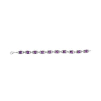 .925 Sterling Silver 7mm Cushion Cut Amethyst Gemstone and Diamond Tennis Link Bracelet (I-J Color, I1-I2 Clarity) - Size 7