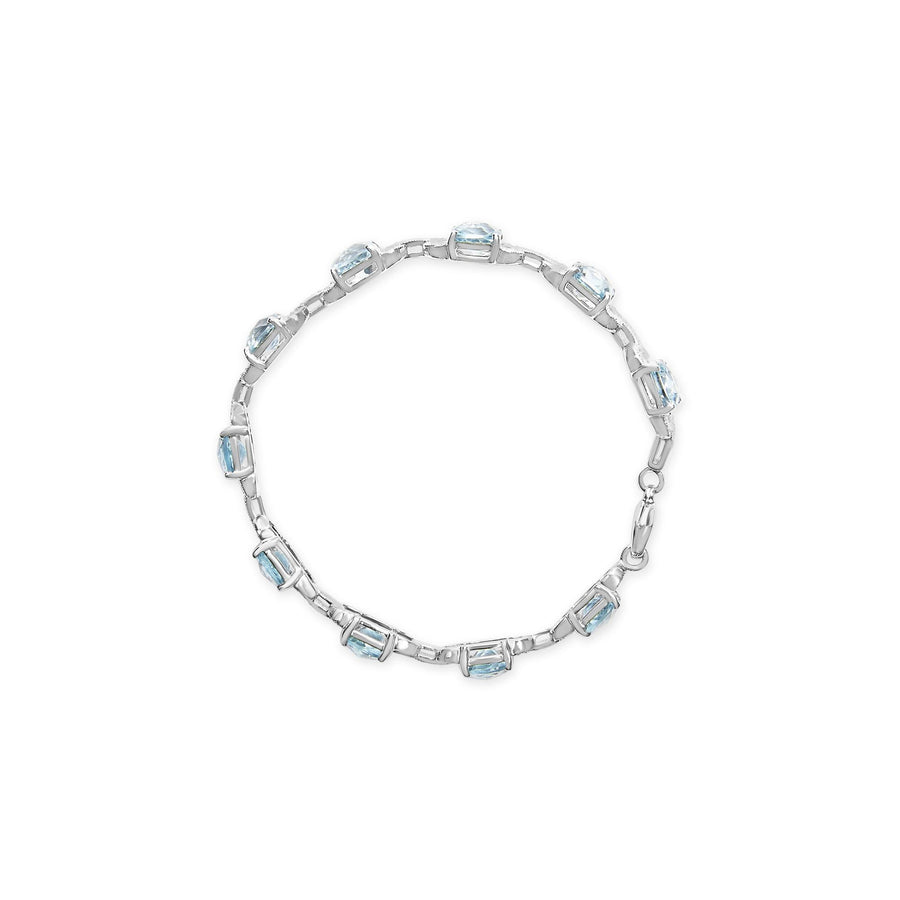 .925 Sterling Silver 7x7 mm Cushion Cut Blue Topaz and 1/20 cttw Round Cut Diamond Fashion Tennis Bracelet (I-J Color, I1-I2 Clarity) - 7