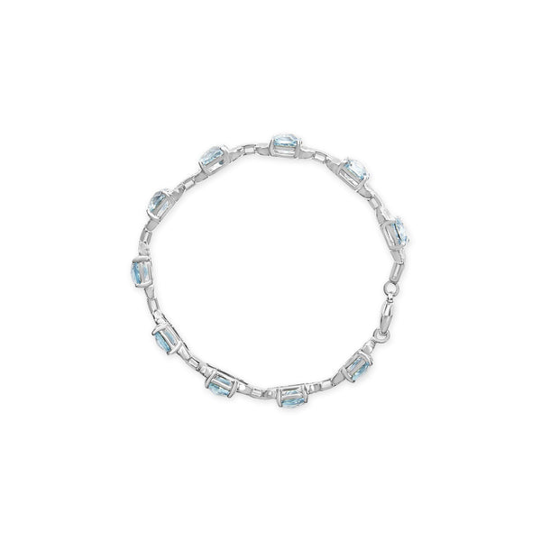 .925 Sterling Silver 7x7 mm Cushion Cut Blue Topaz and 1/20 cttw Round Cut Diamond Fashion Tennis Bracelet (I-J Color, I1-I2 Clarity) - 7