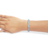 .925 Sterling Silver 7x7 mm Cushion Cut Blue Topaz and 1/20 cttw Round Cut Diamond Fashion Tennis Bracelet (I-J Color, I1-I2 Clarity) - 7