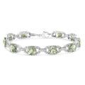 925 sterling silver bracelet with round diamonds and cushion green amethyst stones
