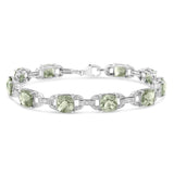 925 sterling silver bracelet with round diamonds and cushion green amethyst stones thumbnail 1