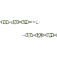 .925 Sterling Silver 7x7 mm Cushion Cut Green Amethyst and 1/20 cttw Round Cut Diamond Fashion Tennis Bracelet (I-J Color, I1-I2 Clarity) - 7