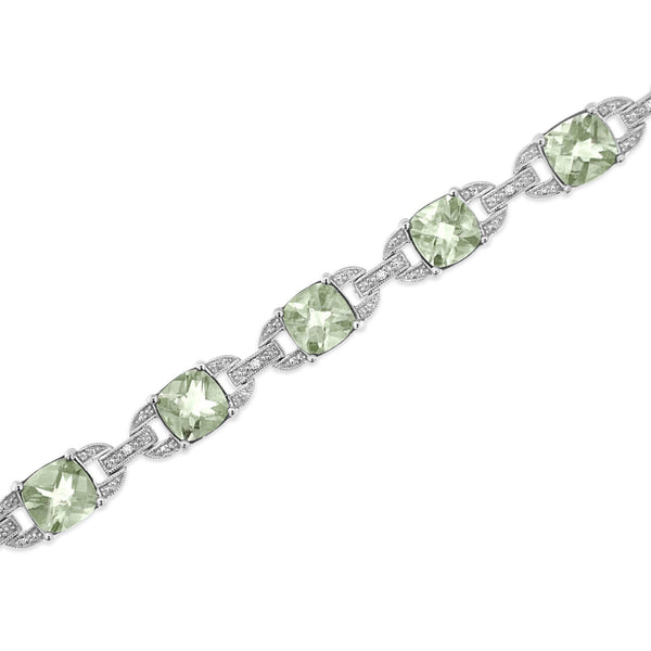 .925 Sterling Silver 7x7 mm Cushion Cut Green Amethyst and 1/20 cttw Round Cut Diamond Fashion Tennis Bracelet (I-J Color, I1-I2 Clarity) - 7