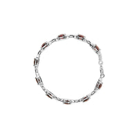 .925 Sterling Silver 7x7mm Checkered Cushion Red Garnet and Diamond Accent Fashion Tennis Link Bracelet (I-J Color, I1-I2 Clarity) - Size 7