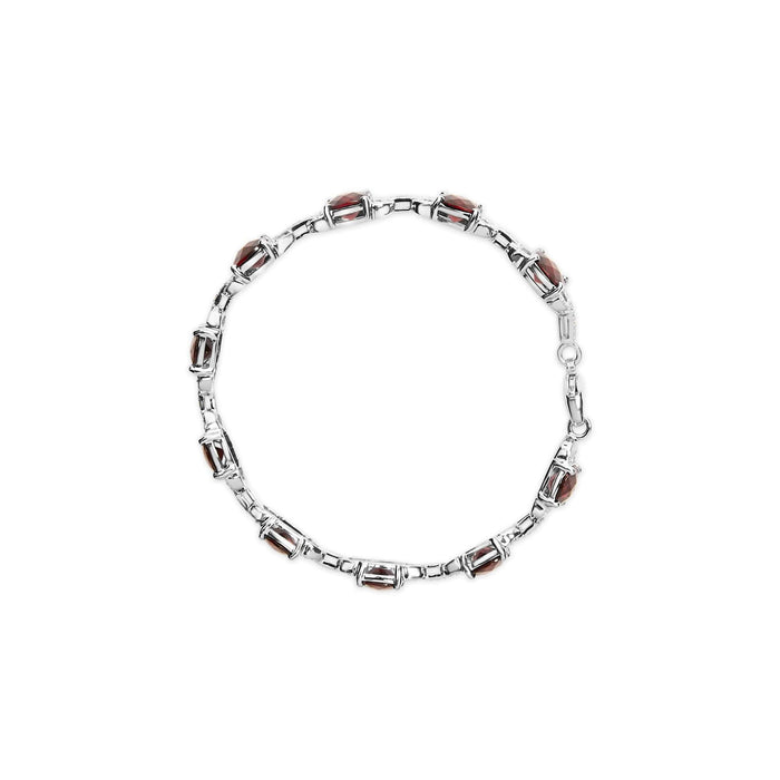 .925 Sterling Silver 7x7mm Checkered Cushion Red Garnet and Diamond Accent Fashion Tennis Link Bracelet (I-J Color, I1-I2 Clarity) - Size 7