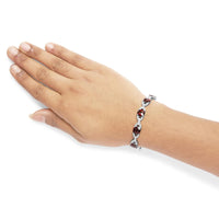 .925 Sterling Silver 7x7mm Checkered Cushion Red Garnet and Diamond Accent Fashion Tennis Link Bracelet (I-J Color, I1-I2 Clarity) - Size 7