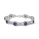 Silver bracelet with cushion-cut amethyst and diamond halo link stations thumbnail 1