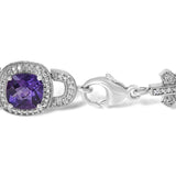 Silver Cushion-Cut Purple Amethyst & Diamond Vintage Halo Link Bracelet-1 thumbnail 2