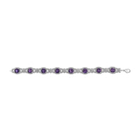 Silver Cushion-Cut Purple Amethyst & Diamond Vintage Halo Link Bracelet