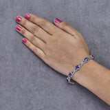 Silver Cushion-Cut Purple Amethyst & Diamond Vintage Halo Link Bracelet-2 thumbnail 3