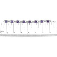 Silver Cushion-Cut Purple Amethyst & Diamond Vintage Halo Link Bracelet