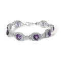 Sterling Silver Cushion-Cut Purple Amethyst & Diamond Vintage Halo Link Bracelet-0