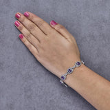 Sterling Silver Cushion-Cut Purple Amethyst & Diamond Vintage Halo Link Bracelet-2 thumbnail 3