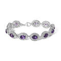 925 sterling silver bracelet with oval amethyst and diamond halo links
