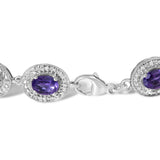 Sterling Silver 5x7 MM Oval Purple Amethyst & Diamond Halo Link Bracelet-1 thumbnail 2