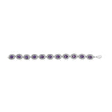 Sterling Silver 5x7 MM Oval Purple Amethyst & Diamond Halo Link Bracelet-3 thumbnail 4