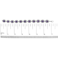 Sterling Silver 5x7 MM Oval Purple Amethyst & Diamond Halo Link Bracelet