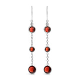 925 sterling silver dangle earrings with graduating bezel-set red garnet stones thumbnail 1