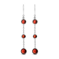 .925 Sterling Silver Graduating Bezel Set Red Garnet Dangle Earring