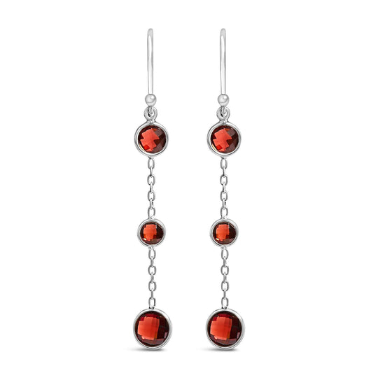 925 sterling silver dangle earrings with graduating bezel-set red garnet stones